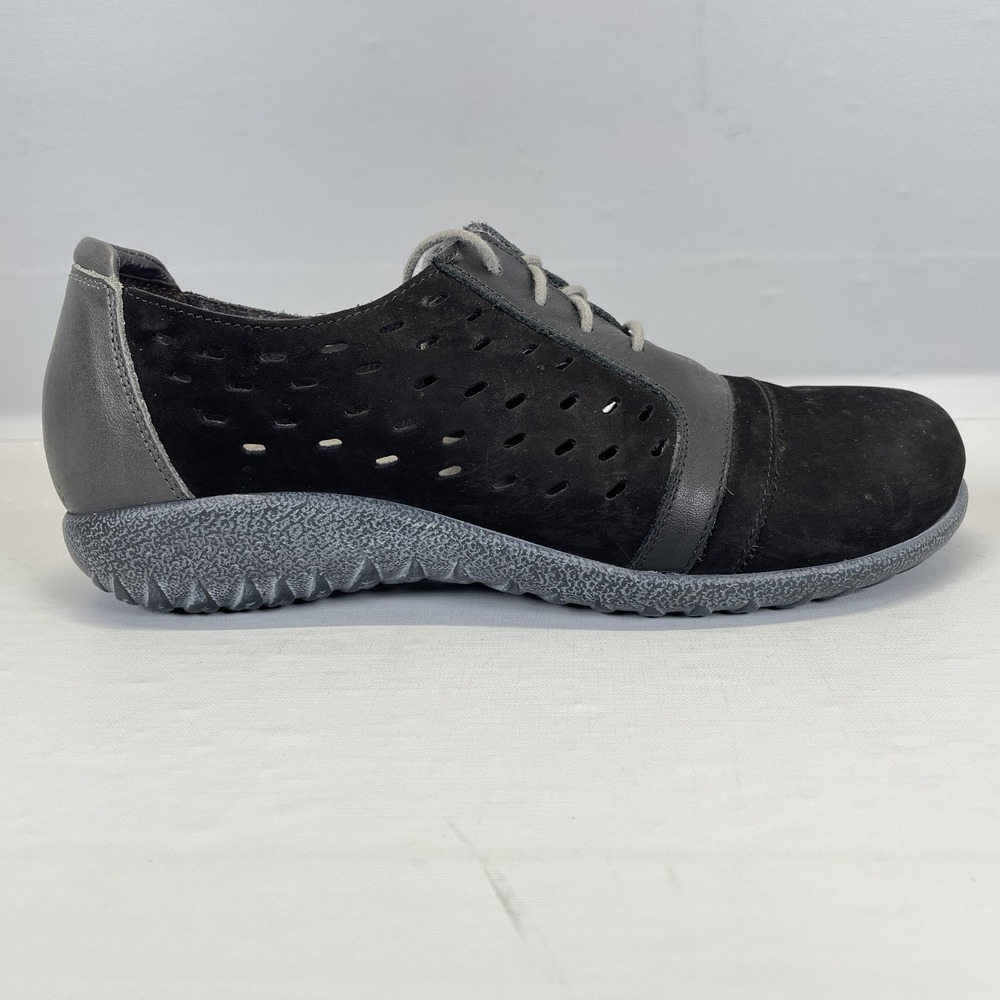 Naot Lalo Shoes Womens Size 7 Black Nubuck Perforated Lace Up Comfort Oxford